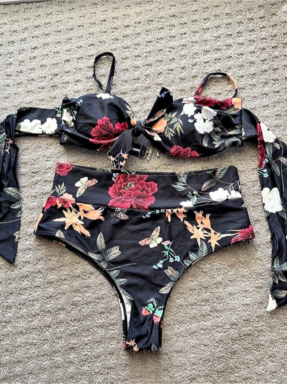 Floral Bikini Set in Black & Pink Medium Like New